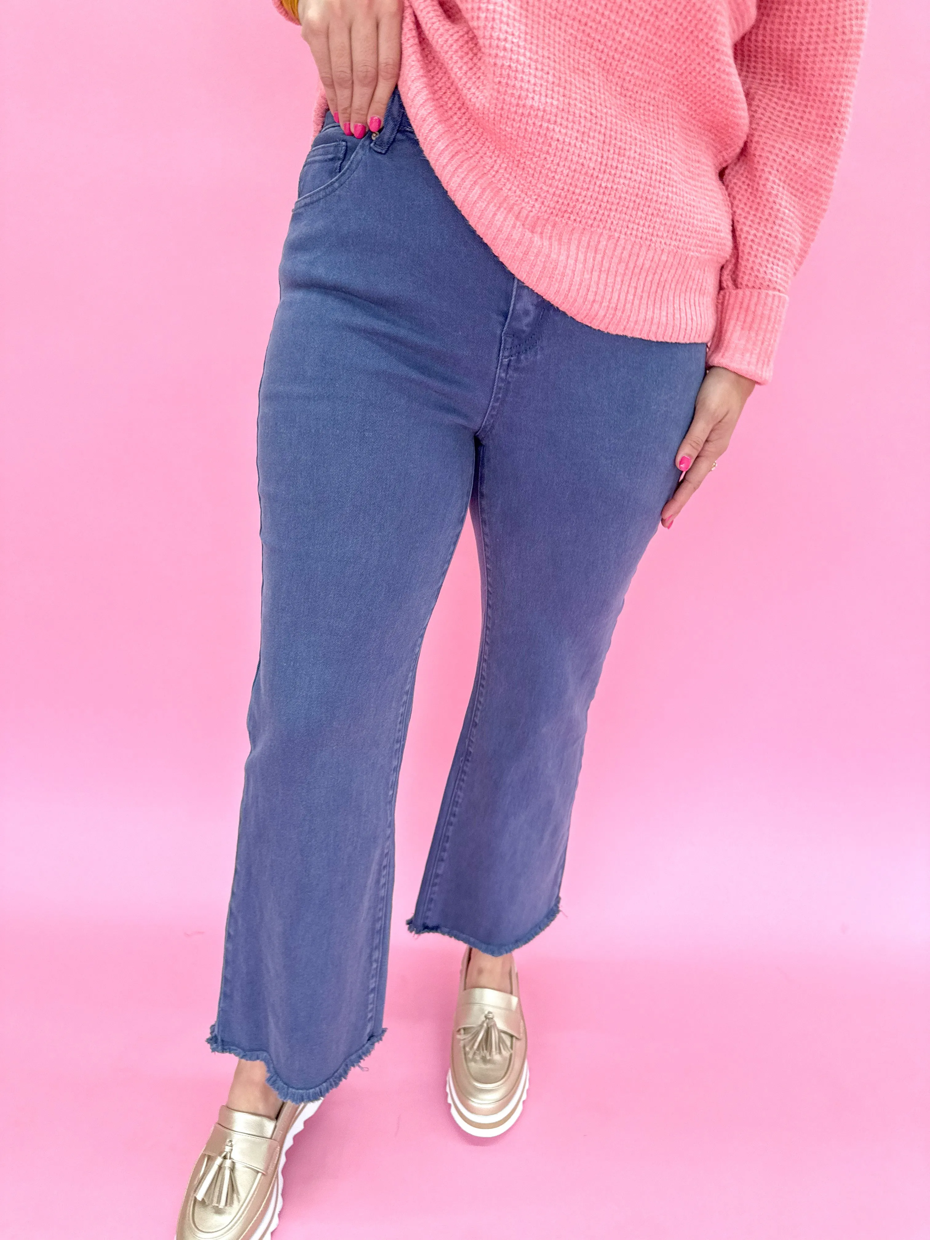 Acid Wash Crop Straight Pant - Blackberry