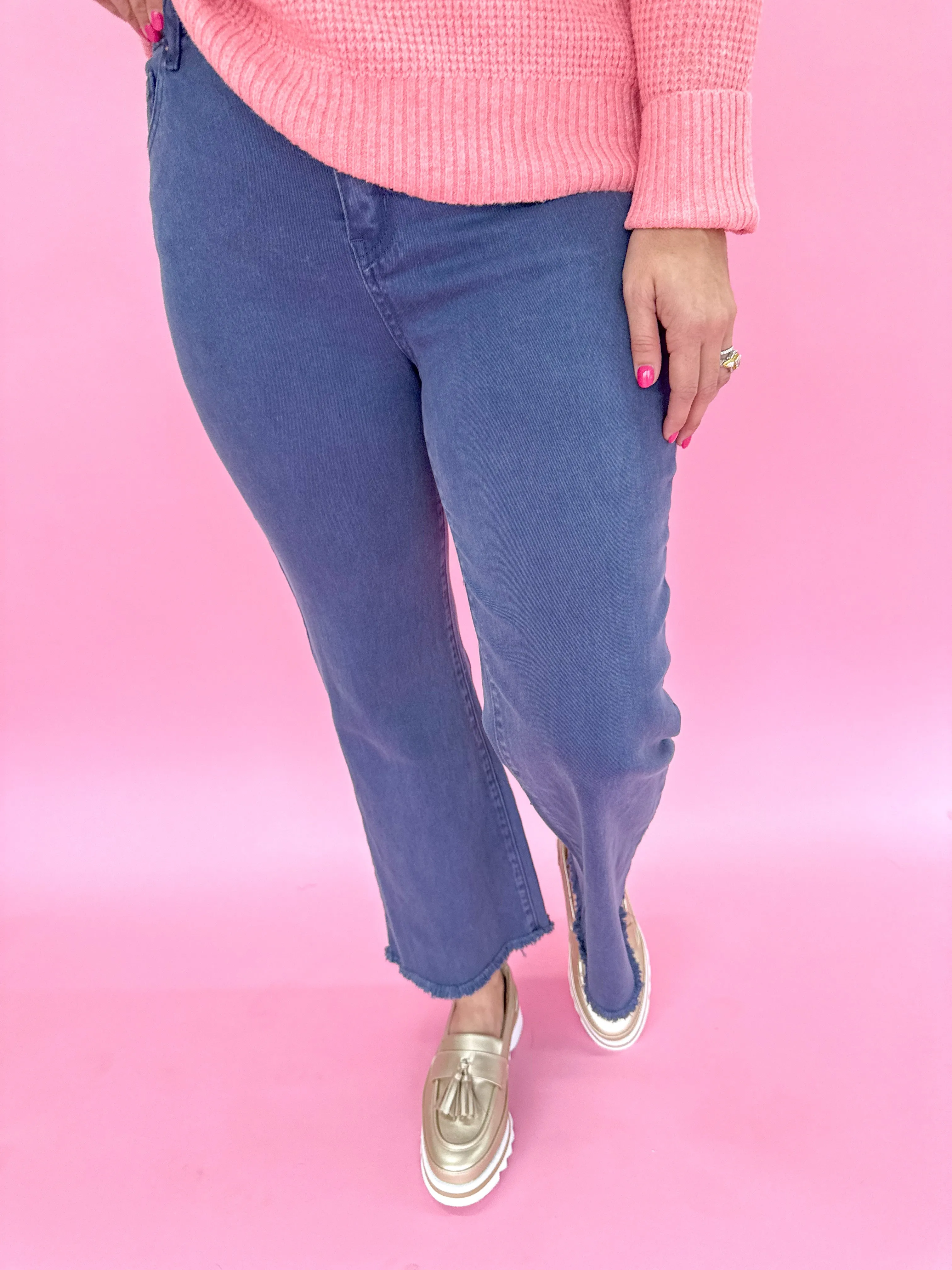 Acid Wash Crop Straight Pant - Blackberry