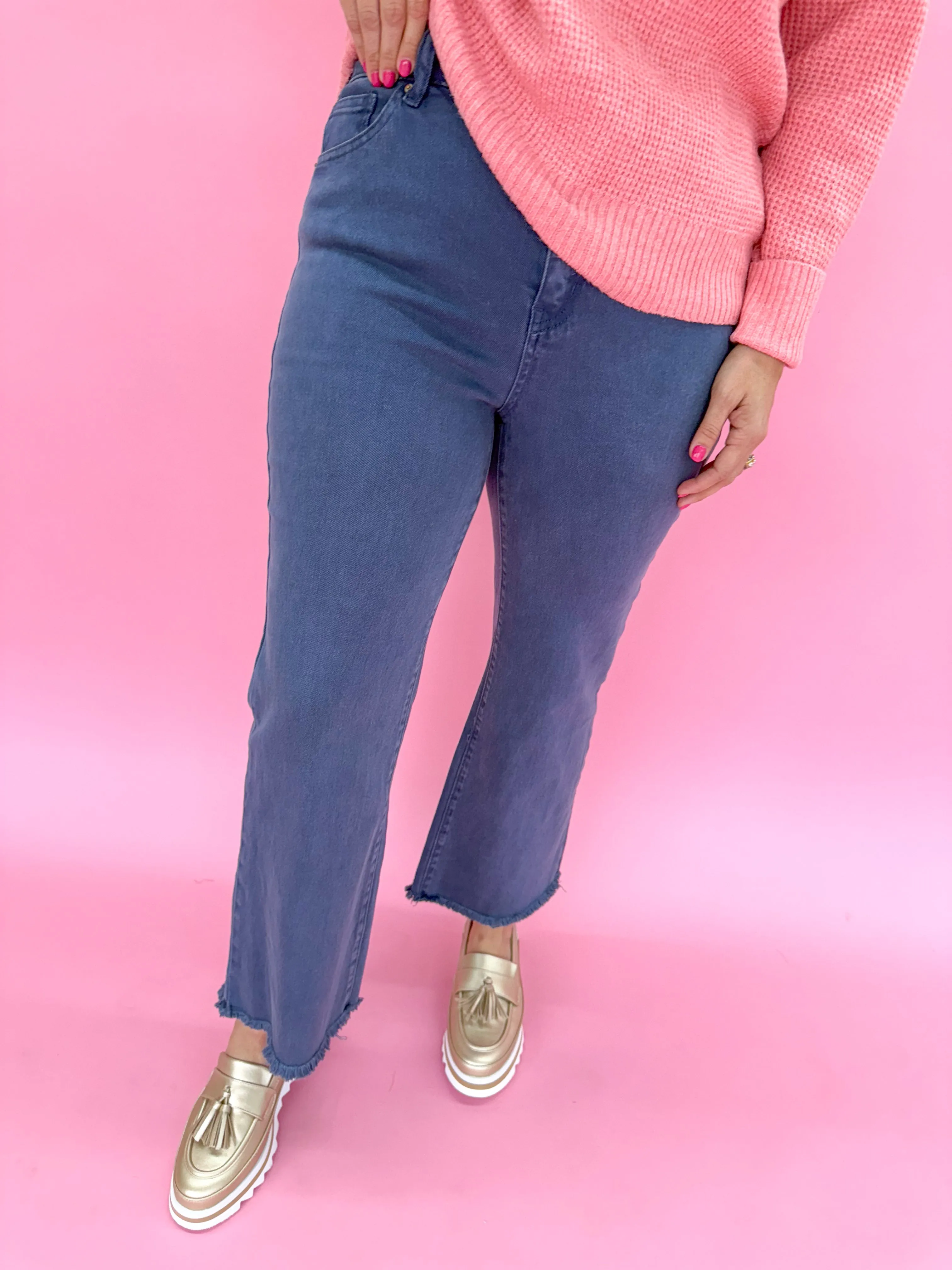 Acid Wash Crop Straight Pant - Blackberry