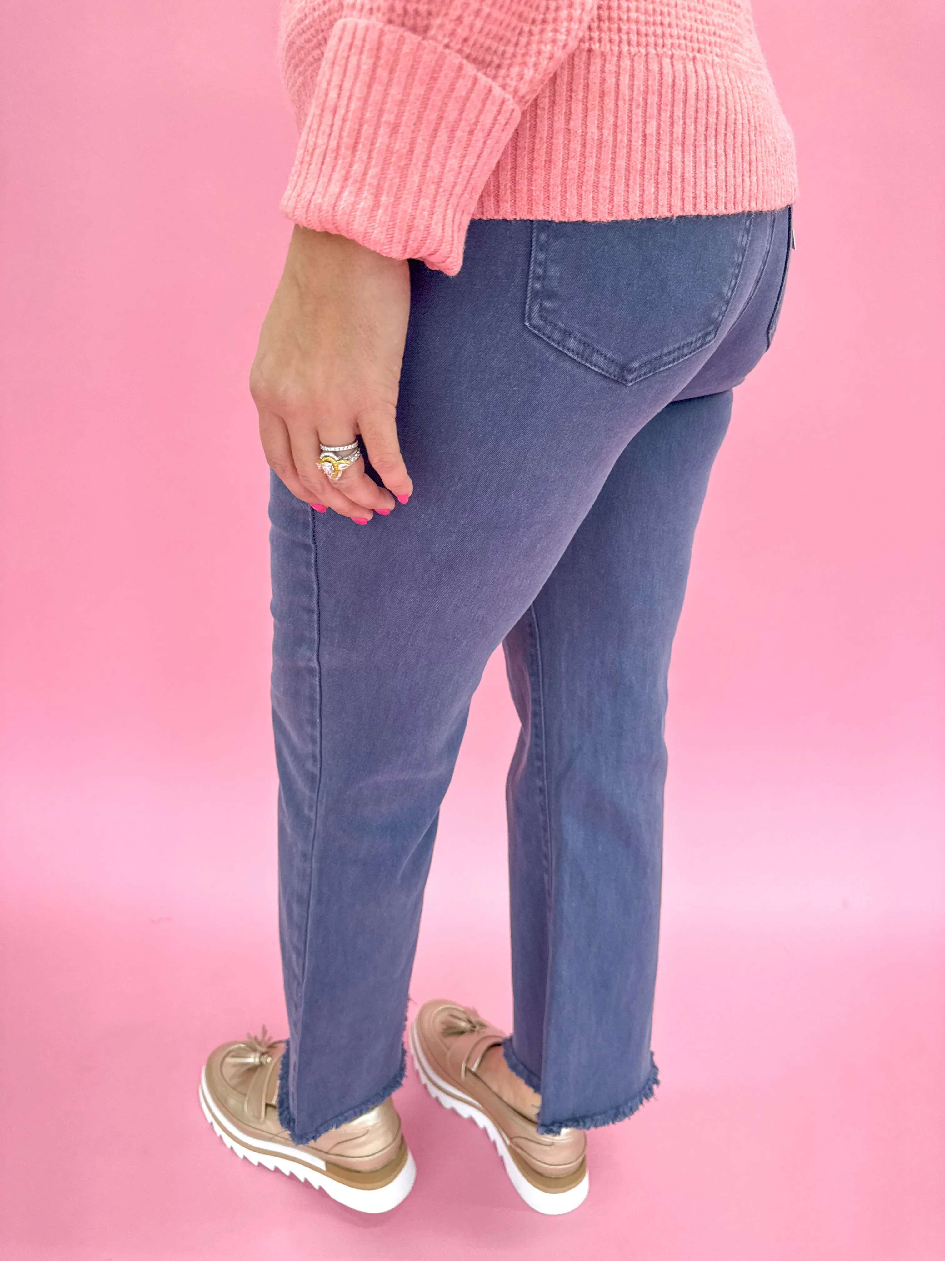 Acid Wash Crop Straight Pant - Blackberry