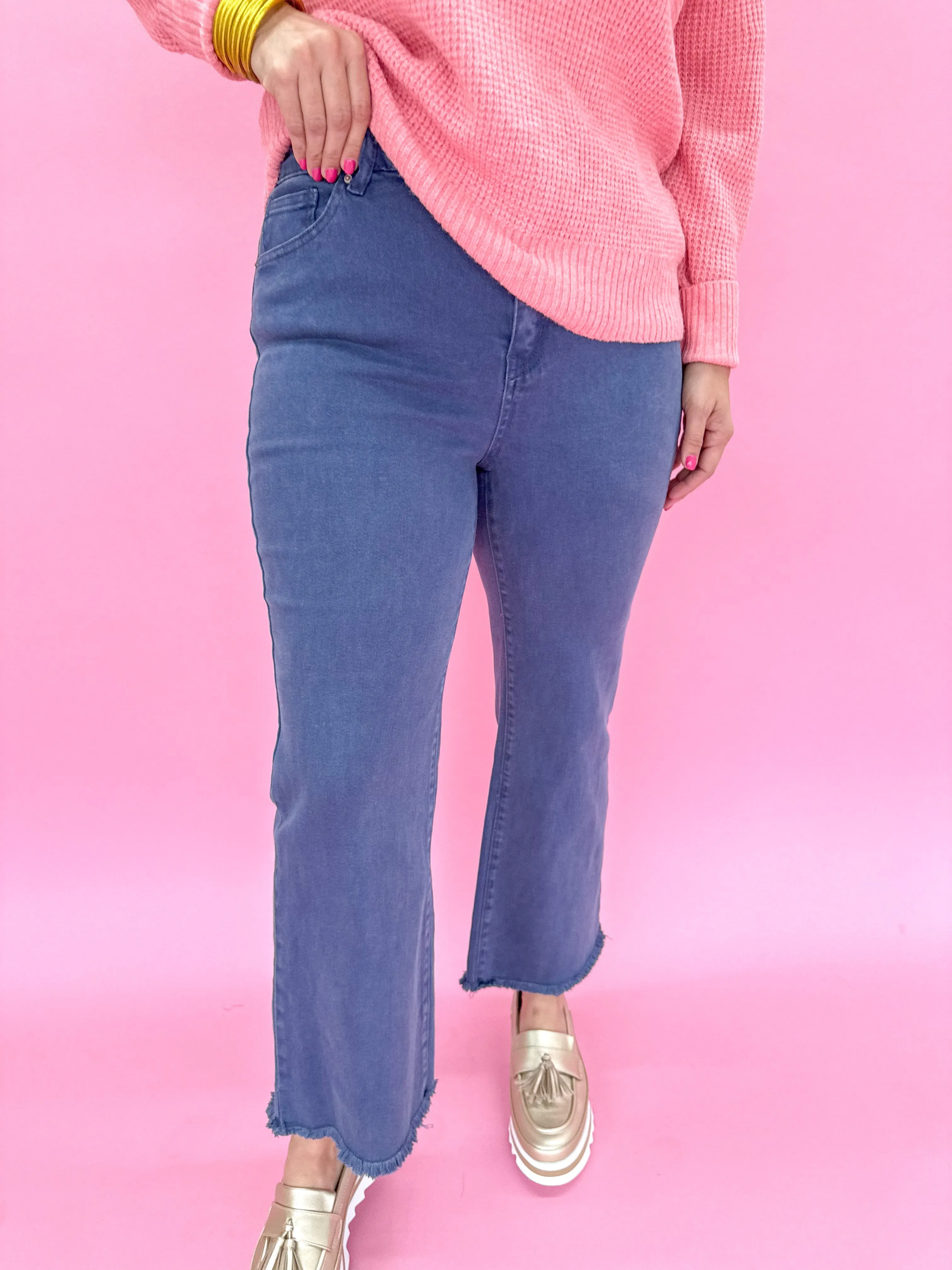 Acid Wash Crop Straight Pant - Blackberry