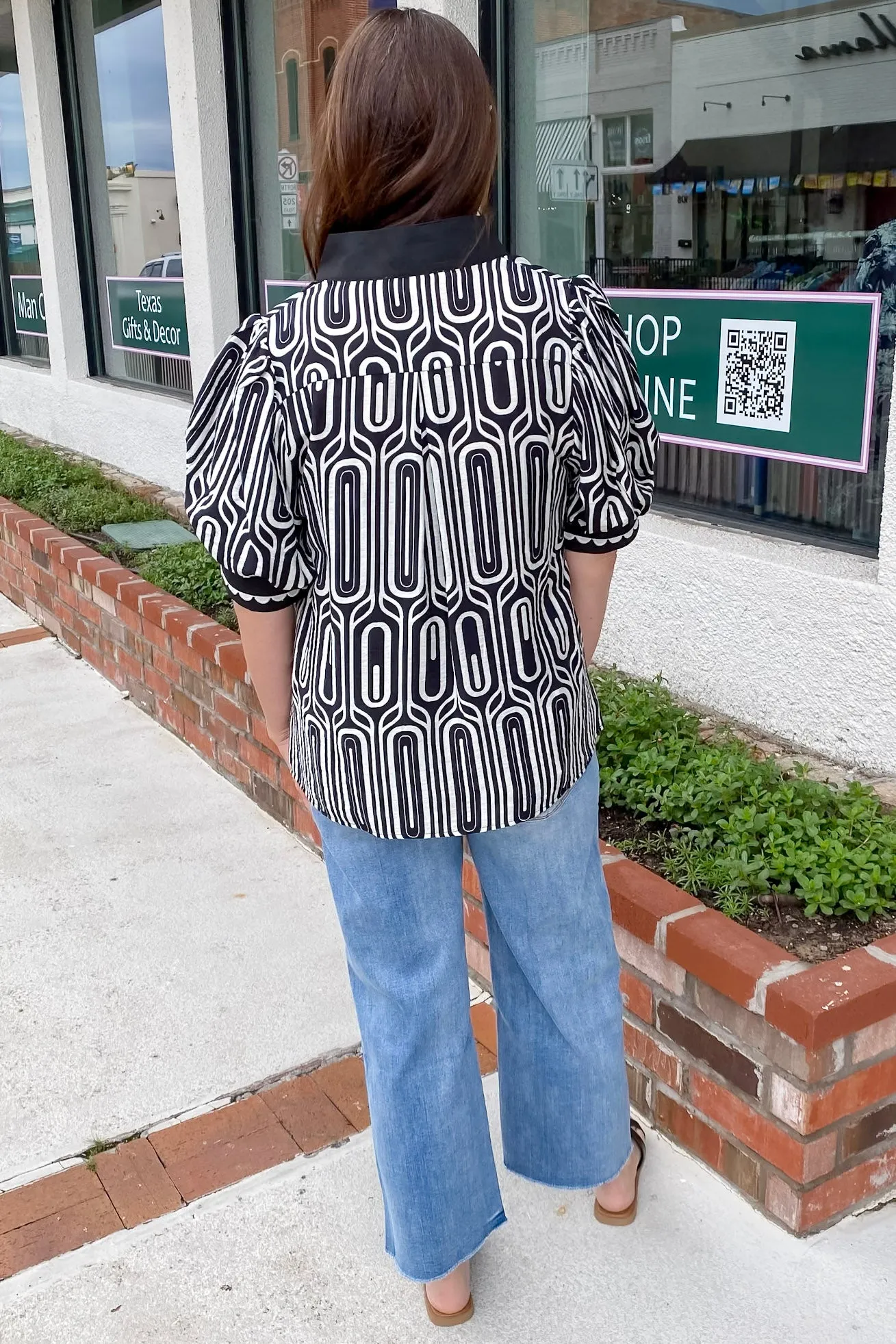 Adventure Awaits Black Geo Print Top