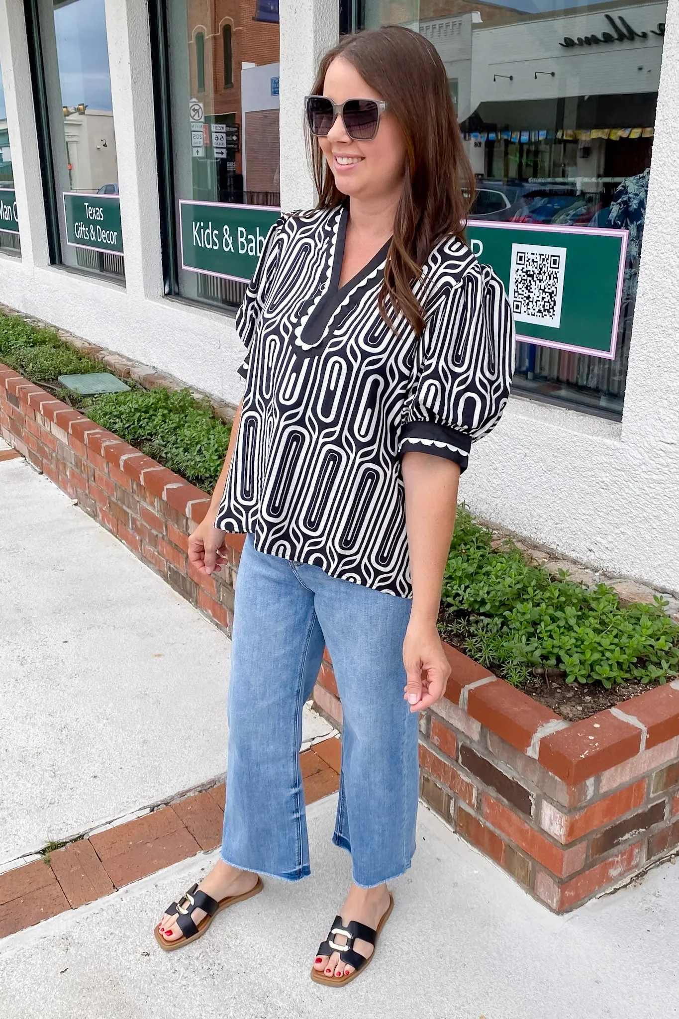Adventure Awaits Black Geo Print Top