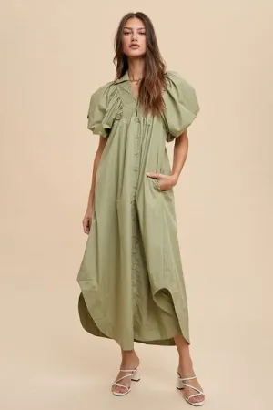 Annie Wear Desert Sage Smocked Puff Sleeve Midi Dress