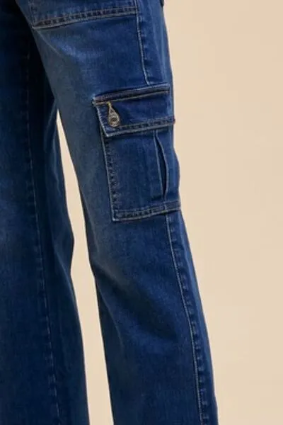 Annie Wear Straight Leg Jeans with Cargo Pockets