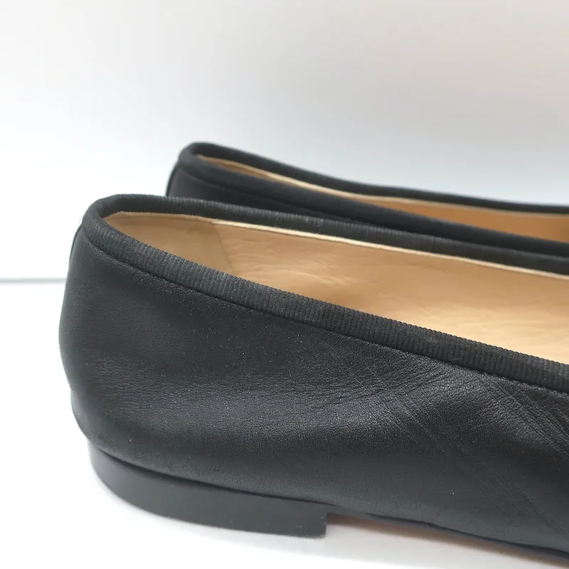 Chanel CC Cap Toe Bow Ballet Flats Black & Metallic Gold Leather Size 42