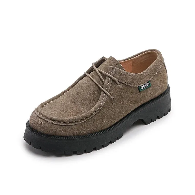 Classic Suede Lace-up Loafer Shoes for Women
