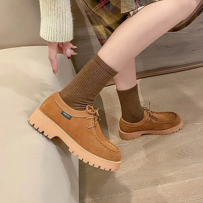 Classic Suede Lace-up Loafer Shoes for Women