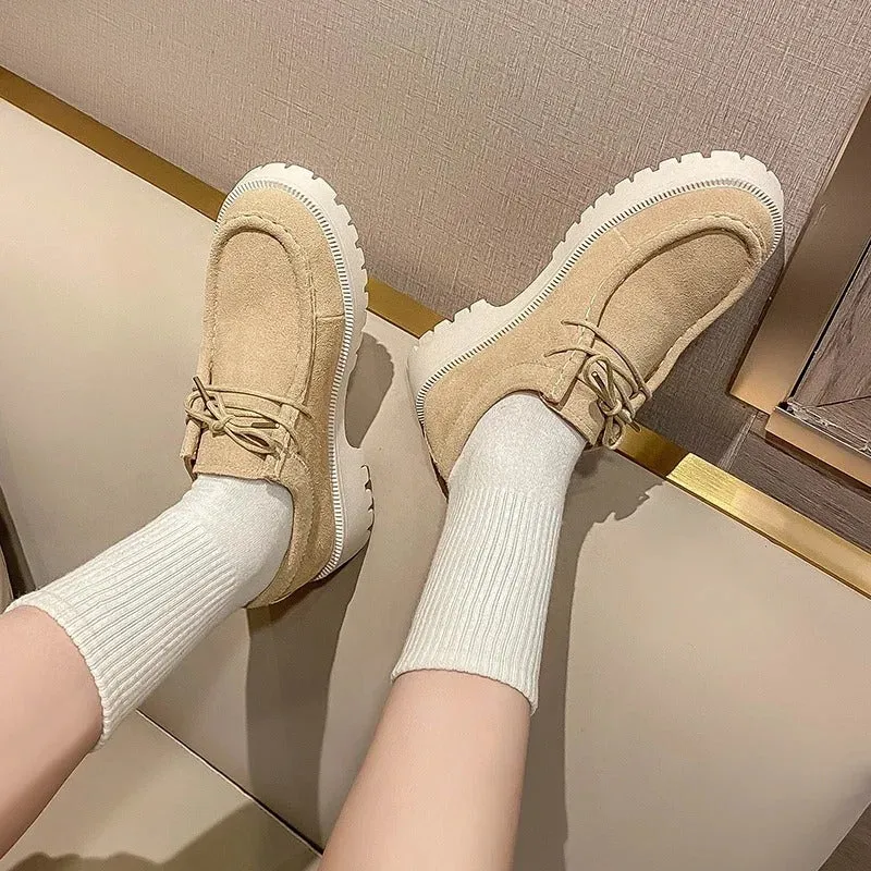Classic Suede Lace-up Loafer Shoes for Women