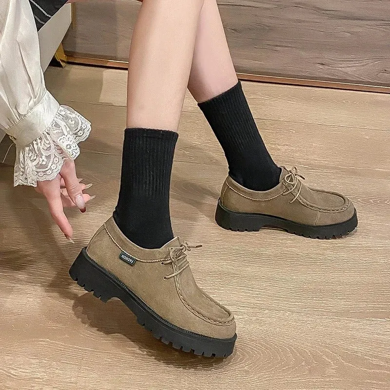 Classic Suede Lace-up Loafer Shoes for Women