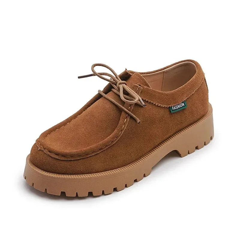Classic Suede Lace-up Loafer Shoes for Women