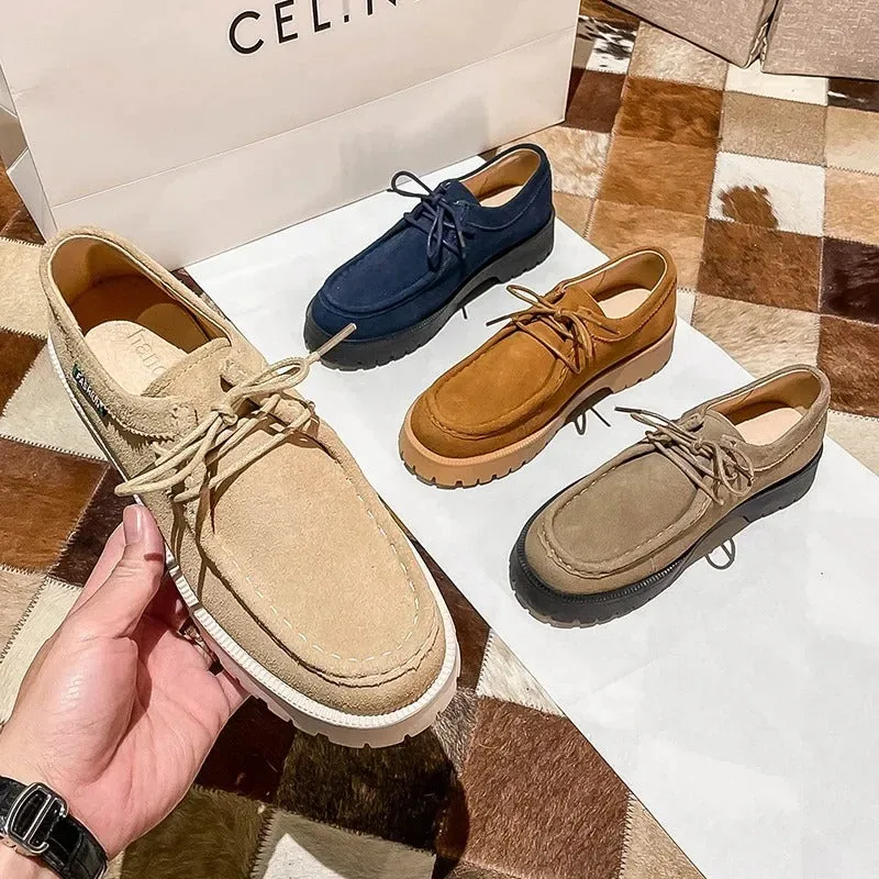 Classic Suede Lace-up Loafer Shoes for Women