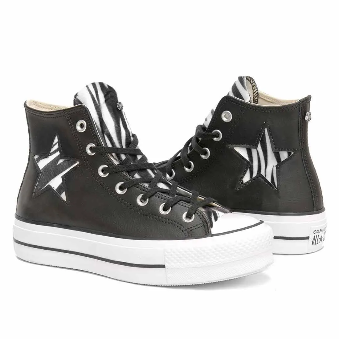 Converse All Star Platform in Pelle Stella Zebrata