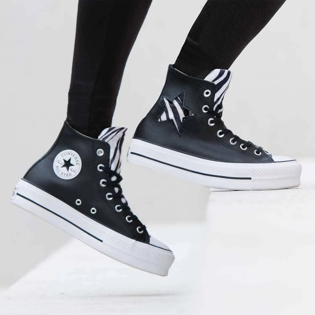 Converse All Star Platform in Pelle Stella Zebrata
