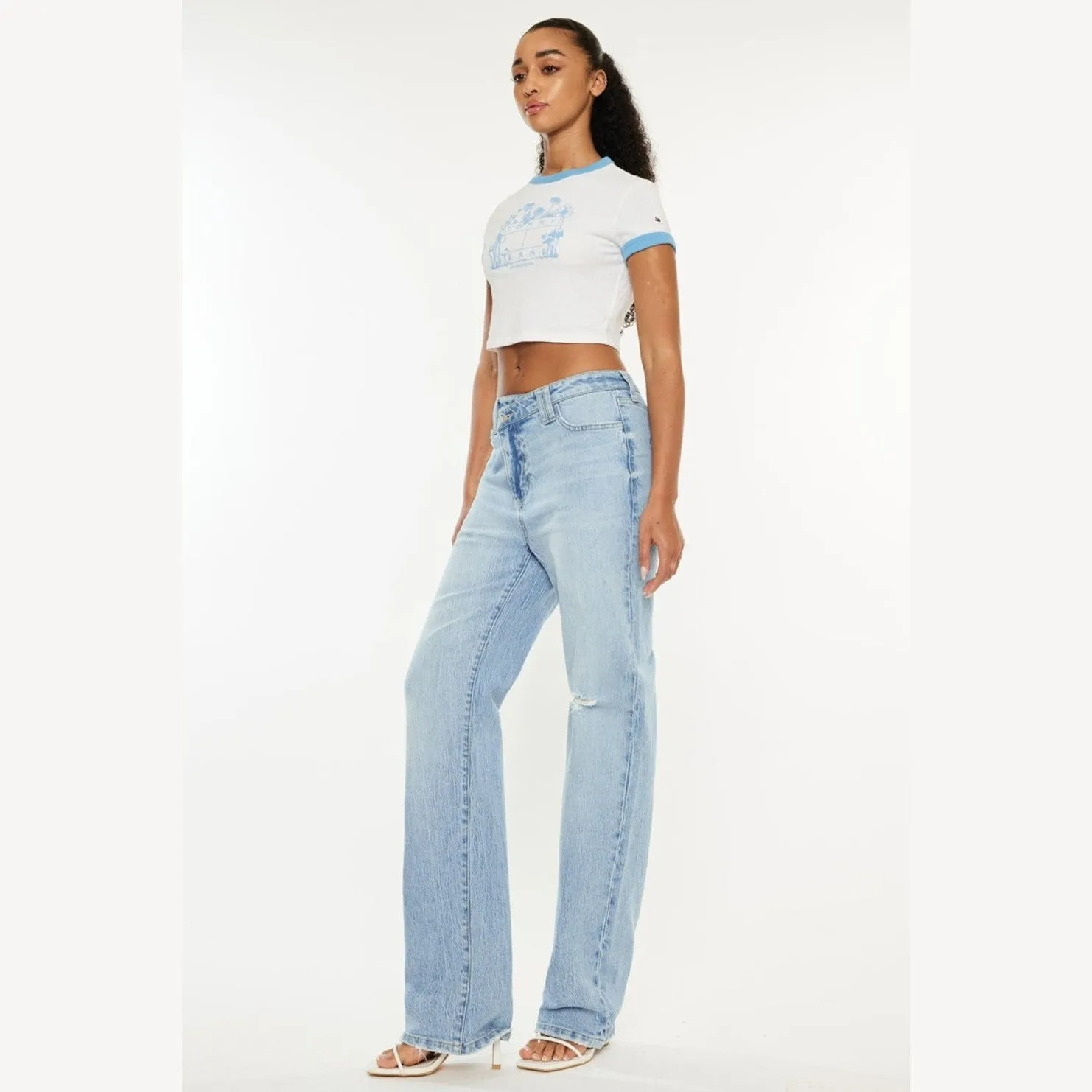 Distressed High Waist Straight Jeans