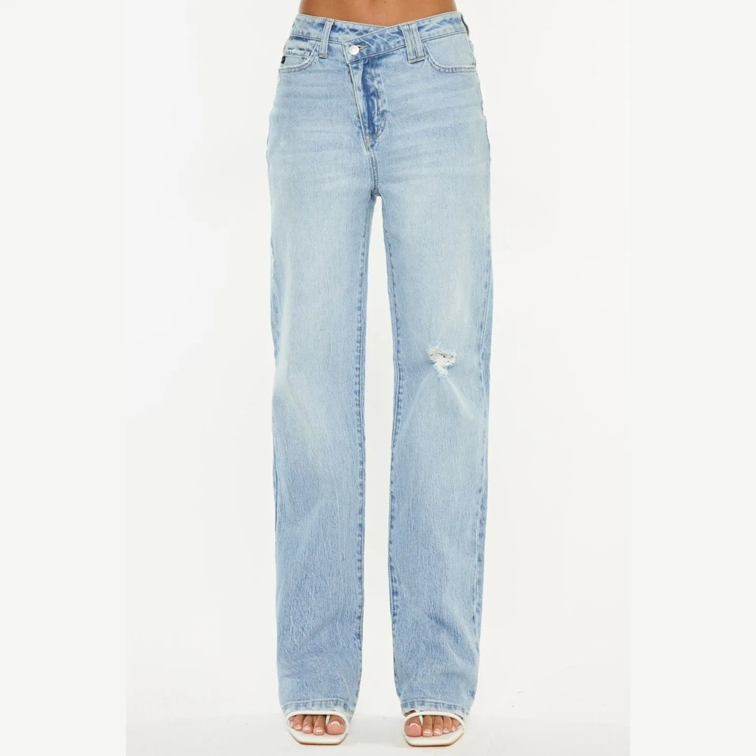 Distressed High Waist Straight Jeans