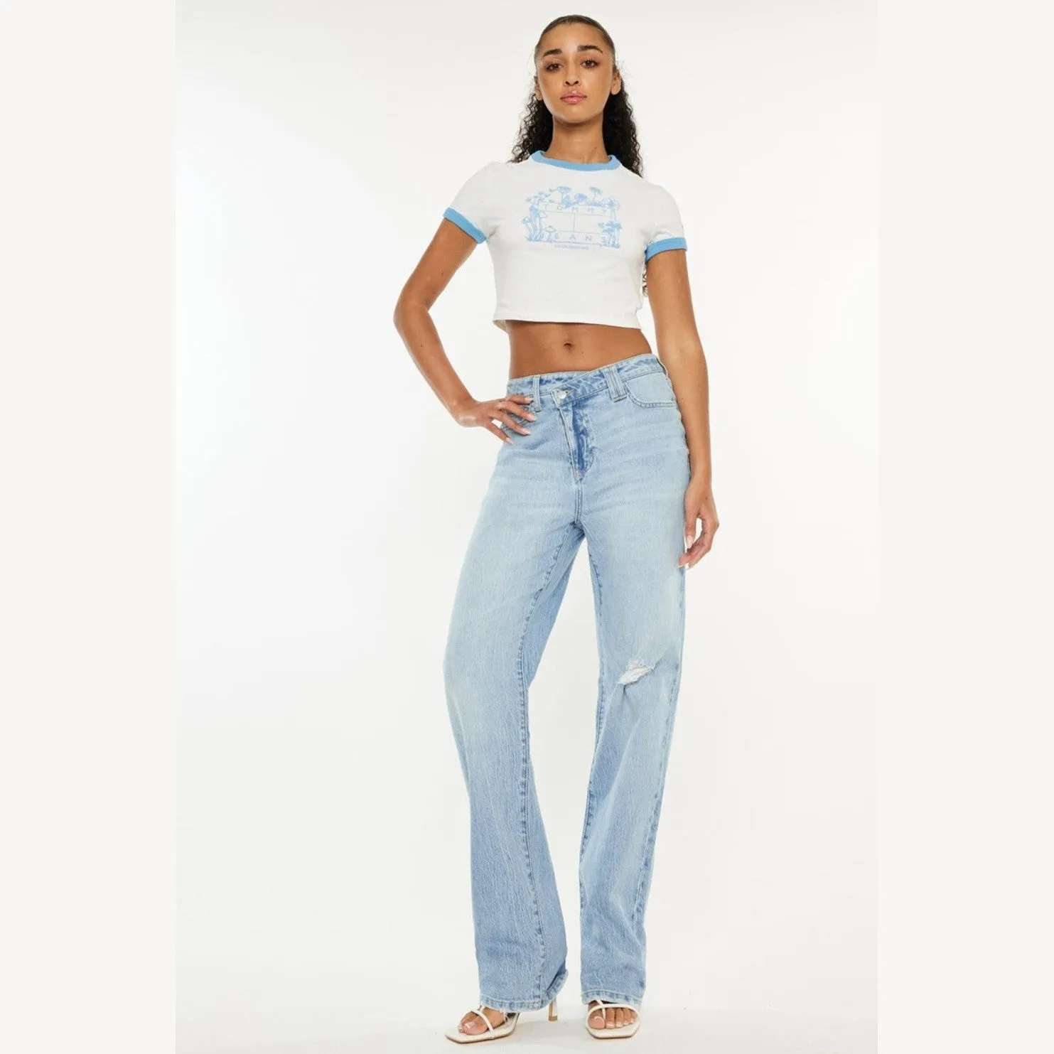 Distressed High Waist Straight Jeans