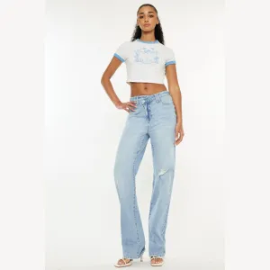 Distressed High Waist Straight Jeans