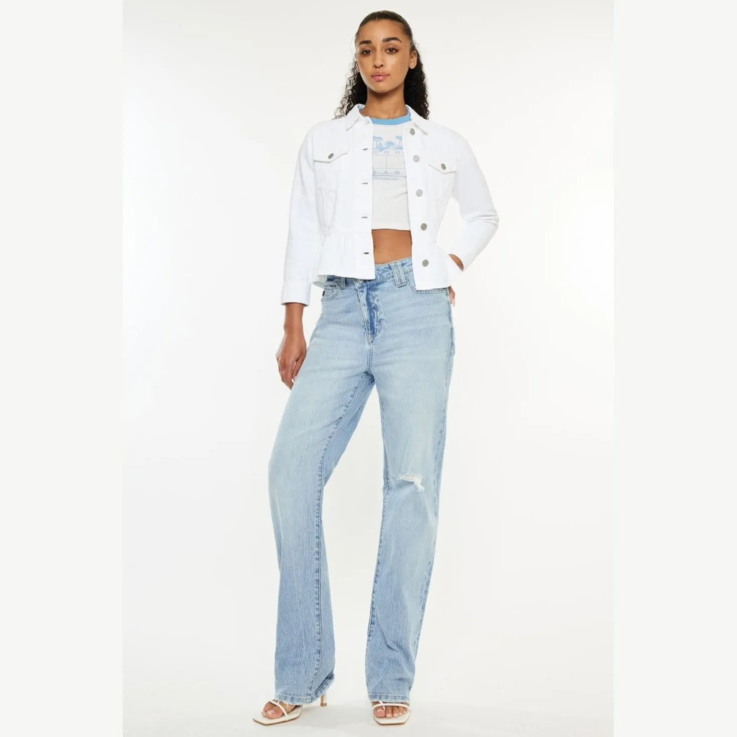 Distressed High Waist Straight Jeans