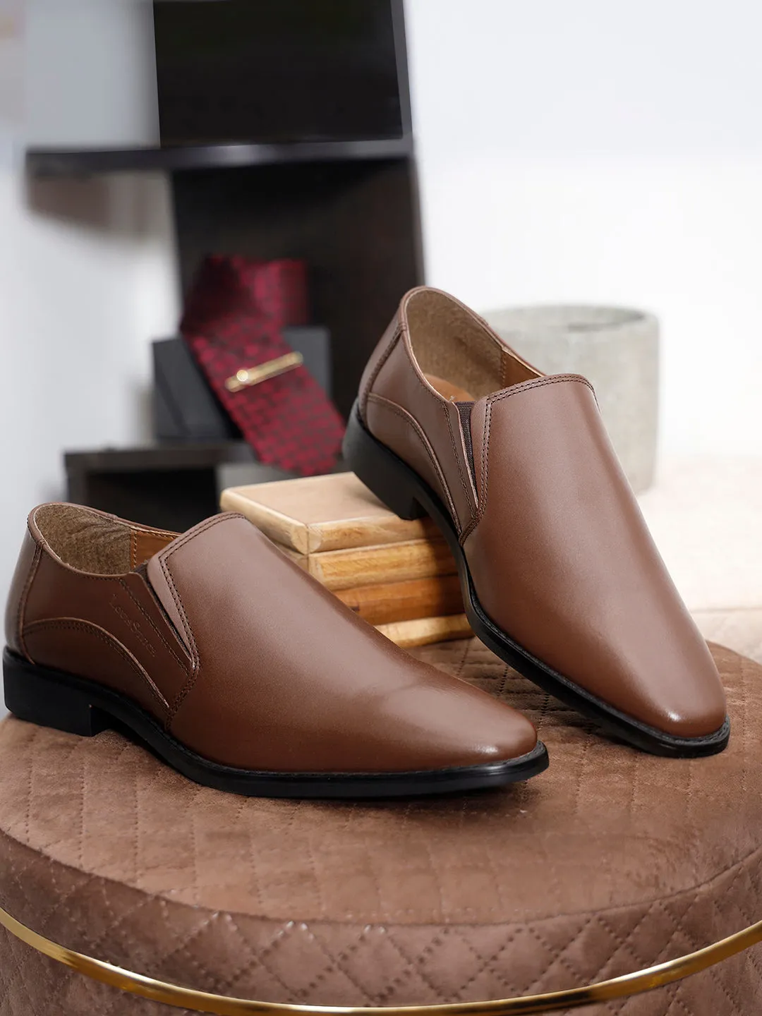 Handmade Italian Leather Formal Slipons Russet Tan Shoes for Men
