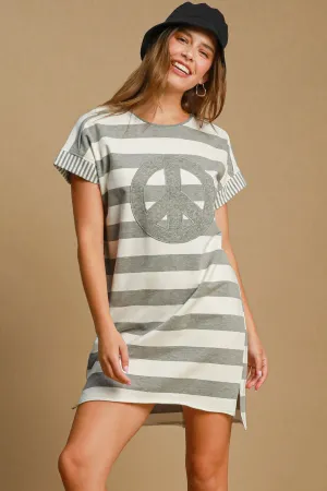Hazel Blues® |  Umgee Peace Applique Striped Short Sleeve Mini Dress