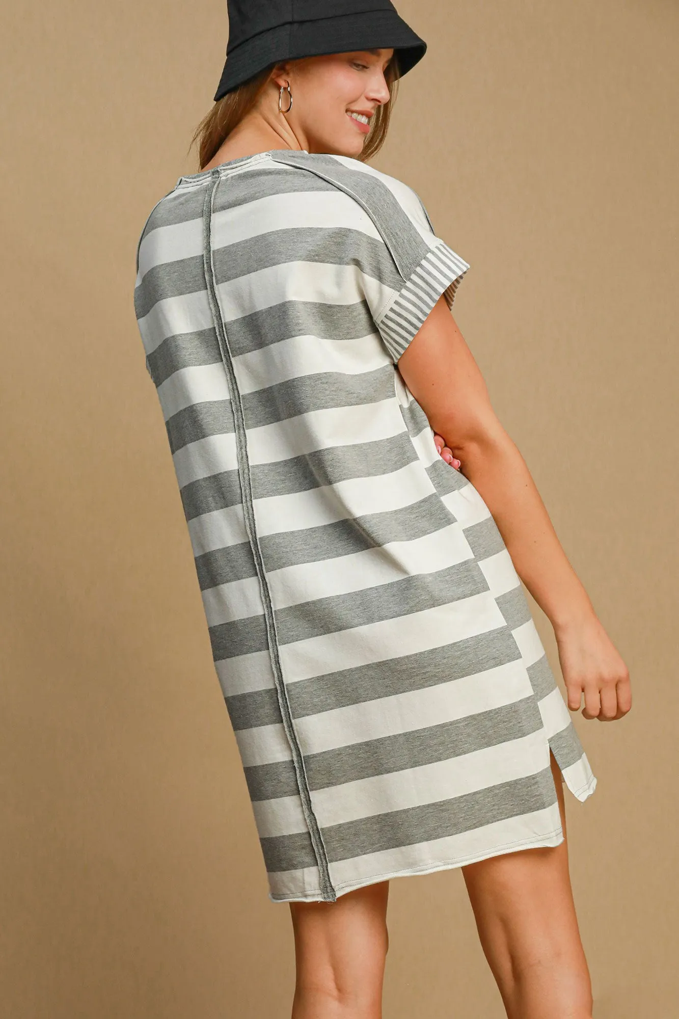 Hazel Blues® |  Umgee Peace Applique Striped Short Sleeve Mini Dress