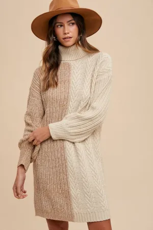 MQTIME  -  Annie Wear Color Block Turtleneck Sweater Dress