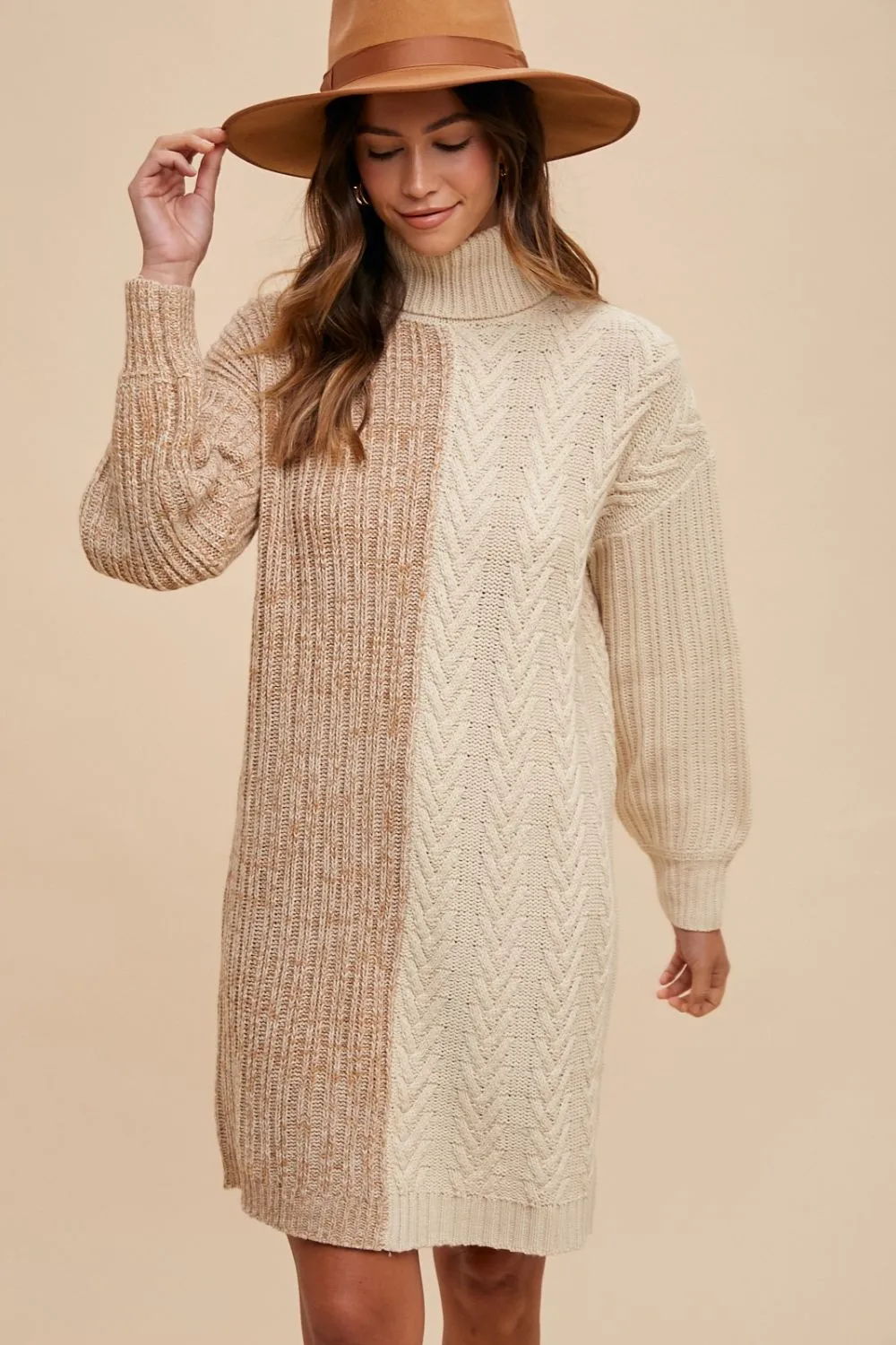 MQTIME  -  Annie Wear Color Block Turtleneck Sweater Dress
