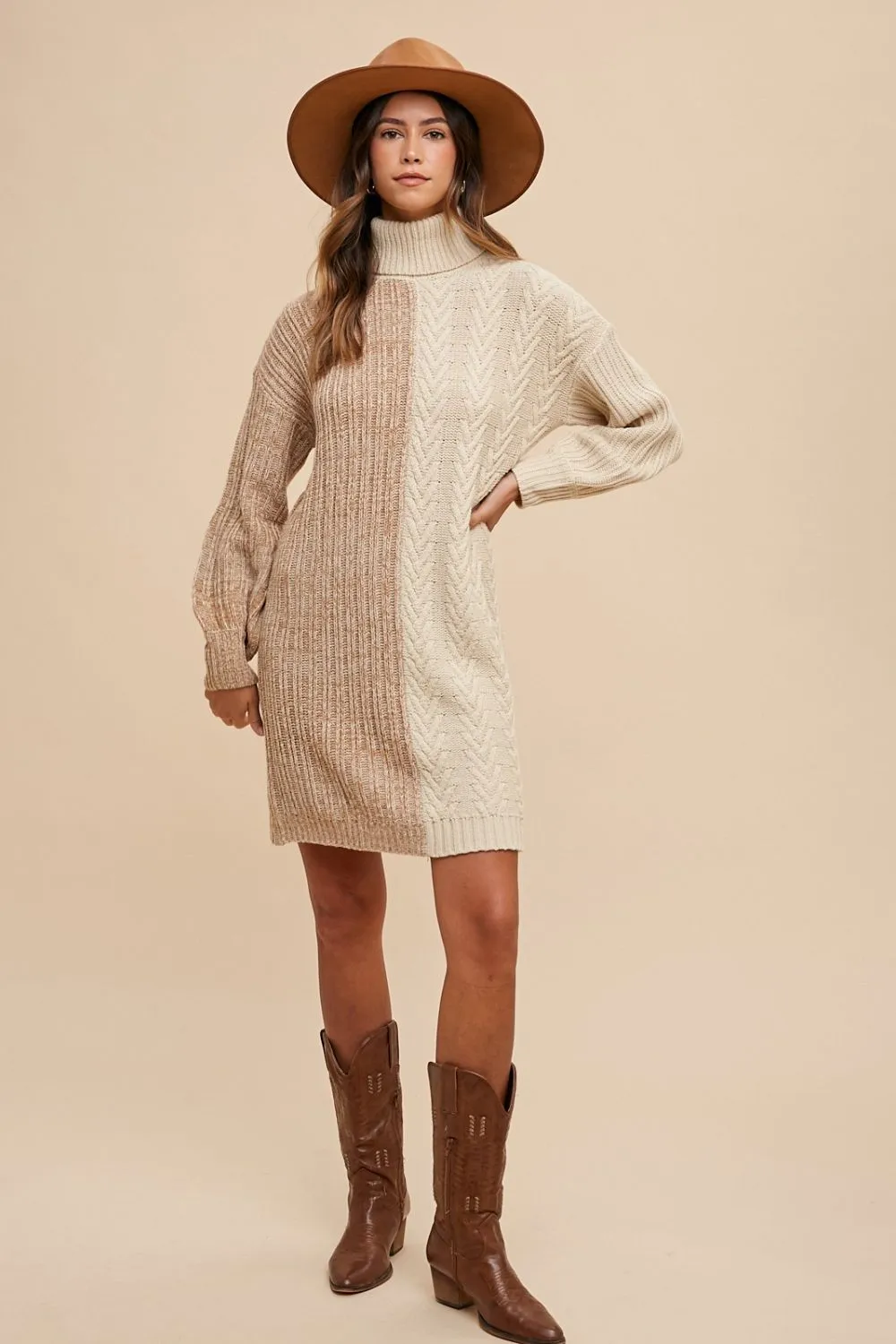 MQTIME  -  Annie Wear Color Block Turtleneck Sweater Dress