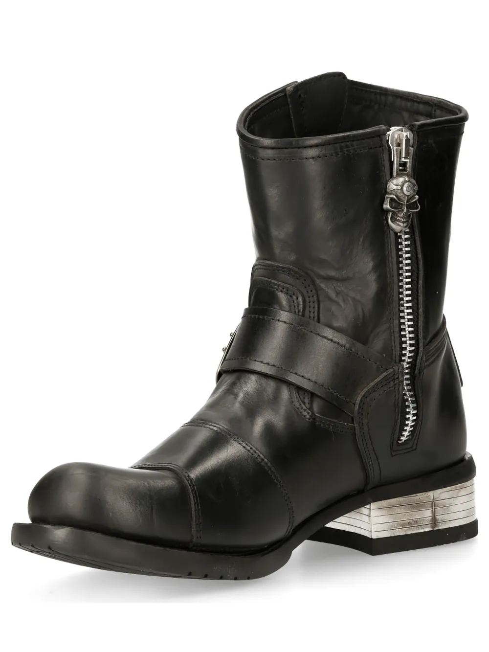NEW ROCK Rugged Black Buckled Biker Boots for Men