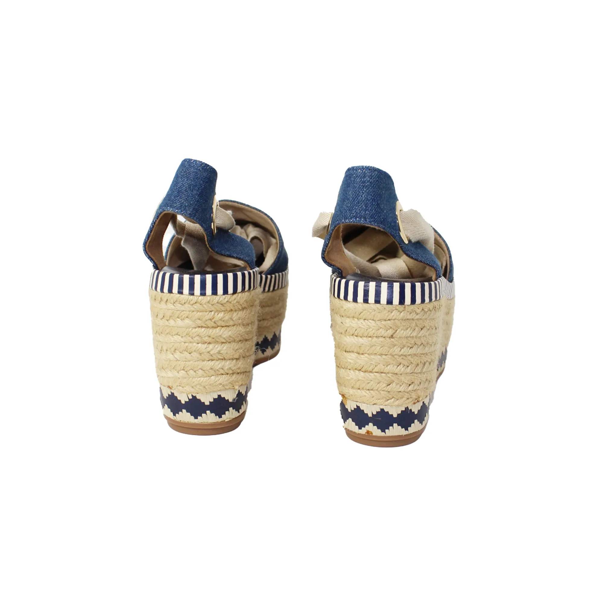 Tory Burch Blue Denim Ankle Wrap Espadrilles  Talla 8.5