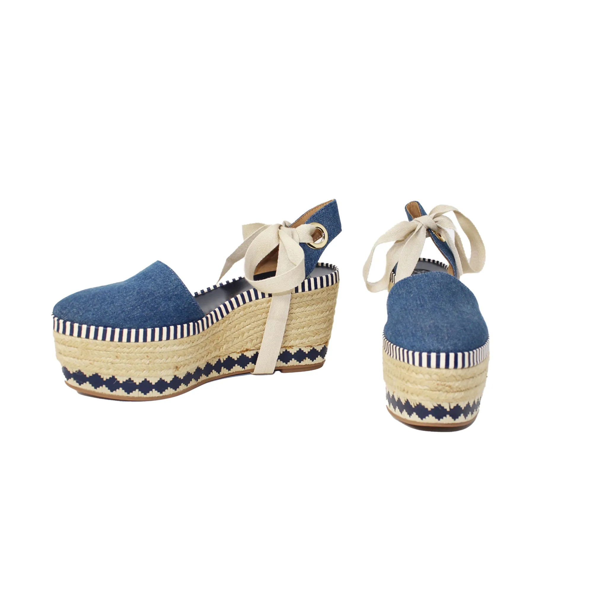 Tory Burch Blue Denim Ankle Wrap Espadrilles  Talla 8.5