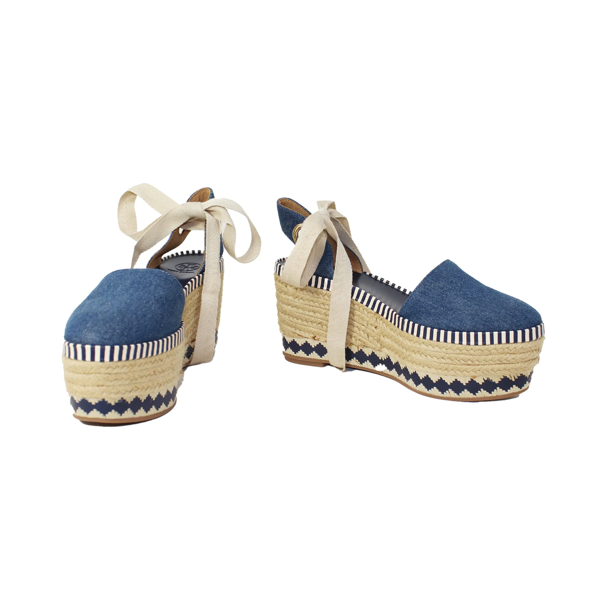 Tory Burch Blue Denim Ankle Wrap Espadrilles  Talla 8.5
