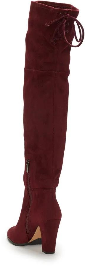 Vince Camuto TAPLEY Burgundy Stretch Suede Rounded Toe Over the Knee Dress Boot